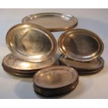 Various Lyons & Co silver plated plates, each of oval graduated form, to include large size 40cm