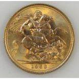 An Elizabeth II full gold sovereign, dated 1963.