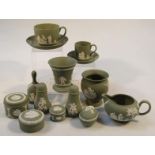 Various boxed Wedgwood sage green Jasperware, to include coffee can, 5cm high, and saucer, various