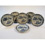 Six Chinese blue and white export plates, each with octagonal outlines set to the centres with