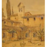 Philip Sharpe. Continental scene, view of a villa, watercolour, signed, 41cm x 38cm.