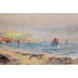 Alfred Durham. Coastal scene off Whitby with boats in foreground, watercolour, signed, 22cm x 39cm.