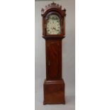 A George III mahogany longcase clock, with 8-day movement and painted arch dial having river scene