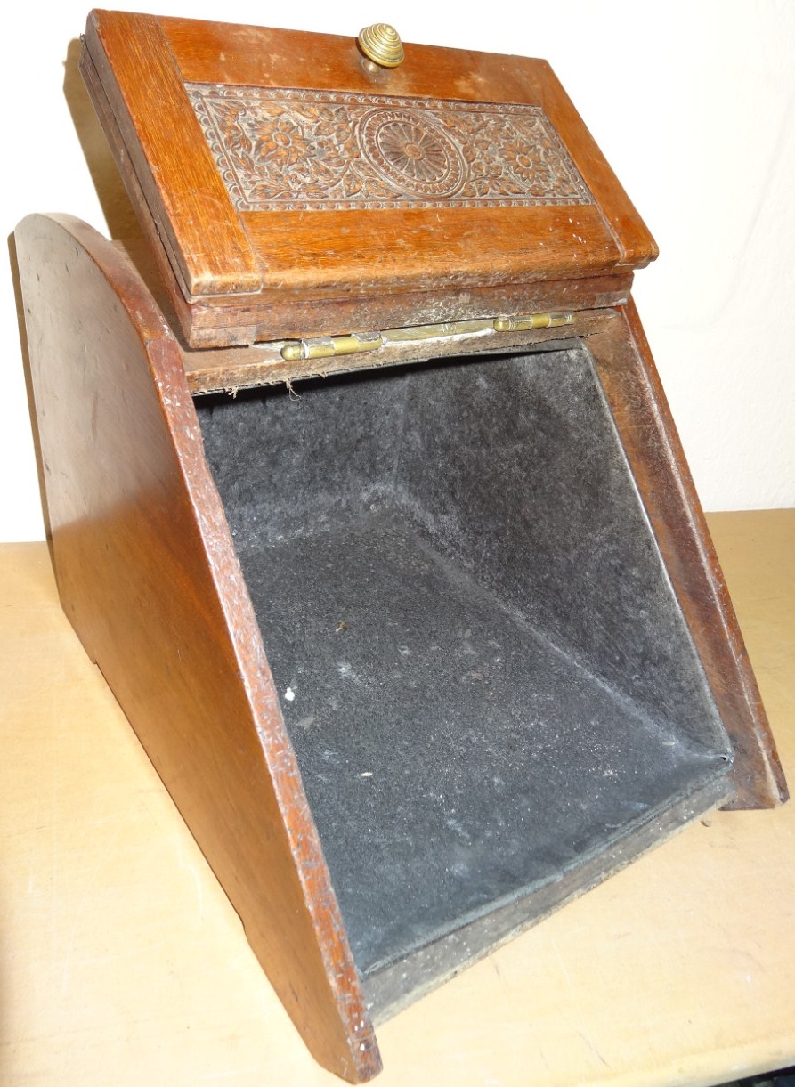 An Edwardian mahogany coal box, with cylindrical brass upper handle and articulated front door, - Image 2 of 2