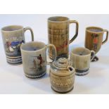 Various Wade style B Irish porcelain wares, to include coaching scene tankards, 17cm high,