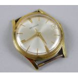 A Helvetia wristwatch head, gold plated, with white dial and date dial, bearing numbers 3149.