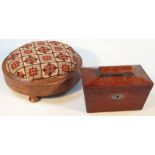 A 19thC mahogany tea caddy, the sarcophagus outline with hinged lid revealing a two sectional