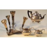 Various silver plate, comprising a 20thC Walker & Hall three piece tea service, to include teapot of