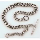 An early 20thC heavy silver graduated watch chain, with T bar end, 39cm wide, 2oz.