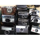 Various cameras, to include Kodak Instamatic 277X in fitted case, 8cm high, 133X, various others,