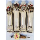 Various Wade beer pump handles, transfer printed with hunting scenes, 22cm high, unmarked and a