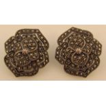 A pair of Judith Jack silver and marcasite flower earrings, with clip on backs, marked J.J.