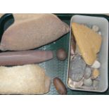 Various polished stone, part vessels, early century pieces, polished axe head, 13cm wide, etc. (a