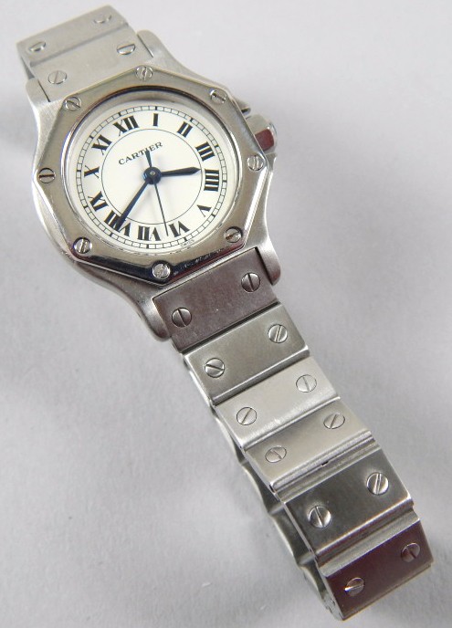 A Cartier ladies wristwatch, with octagonal dial, and Roman numerals to dial, stainless steel, - Image 2 of 2