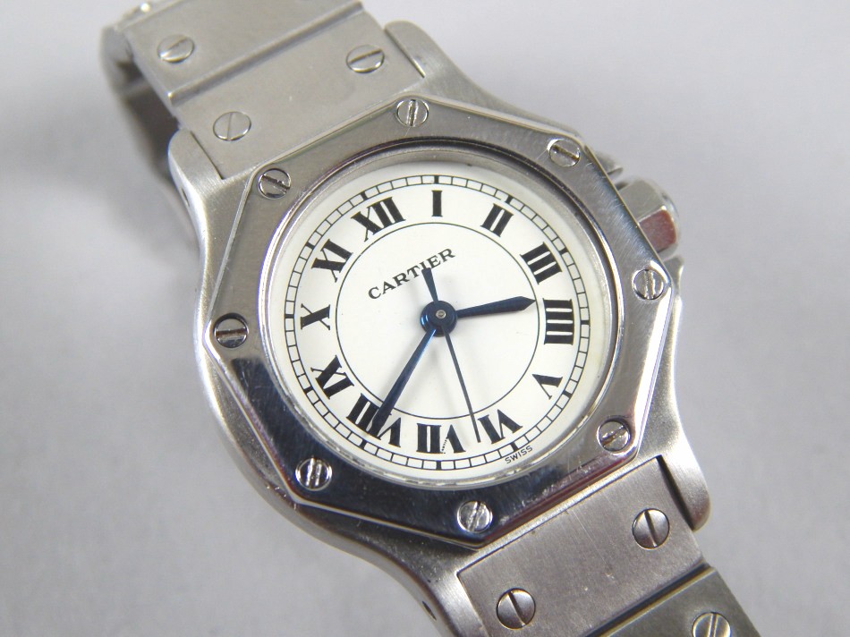 A Cartier ladies wristwatch, with octagonal dial, and Roman numerals to dial, stainless steel,