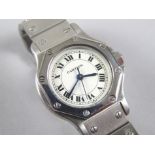 A Cartier ladies wristwatch, with octagonal dial, and Roman numerals to dial, stainless steel,