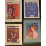 A quantity of framed music sheets, musical adverts, etc, to include second hand Rose Ciegfeld