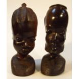 A pair of 20thC African carved tribal hardwood heads, of a lady and gentleman each shoulder profile,