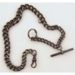 An early 20thC heavy silver graduated Albert watch chain, with T bar end, 39cm long, 1oz.