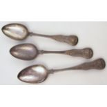 Three Victorian Scottish silver table spoons, shell capped Old English pattern, marked SS, 23cm