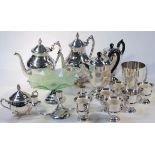 Various silver platedware, to include tankard, coffee pot, 13cm high, three branch candlestick, etc.