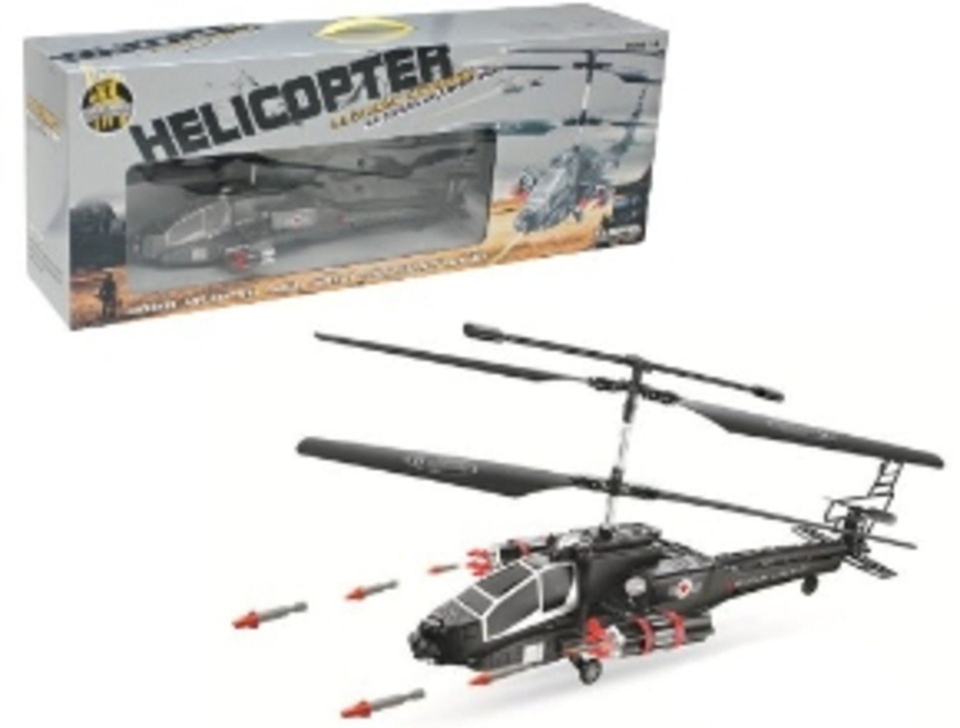V Remote Control Military Helicopter With Gyro & Twin Firing Rocket Launchers (comes with extra