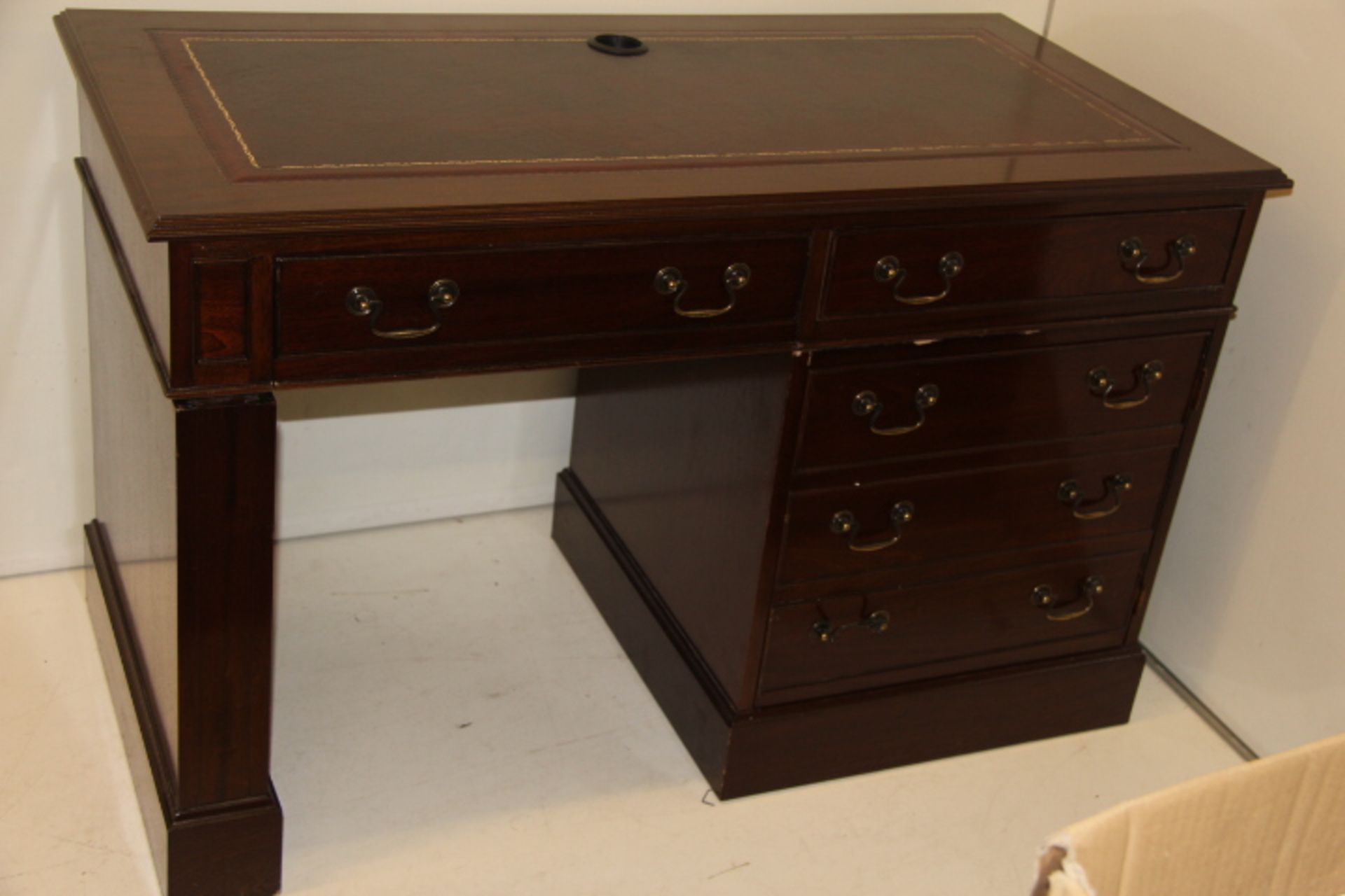 Two Drawer One Door Leather Topped Pedistal Desk
