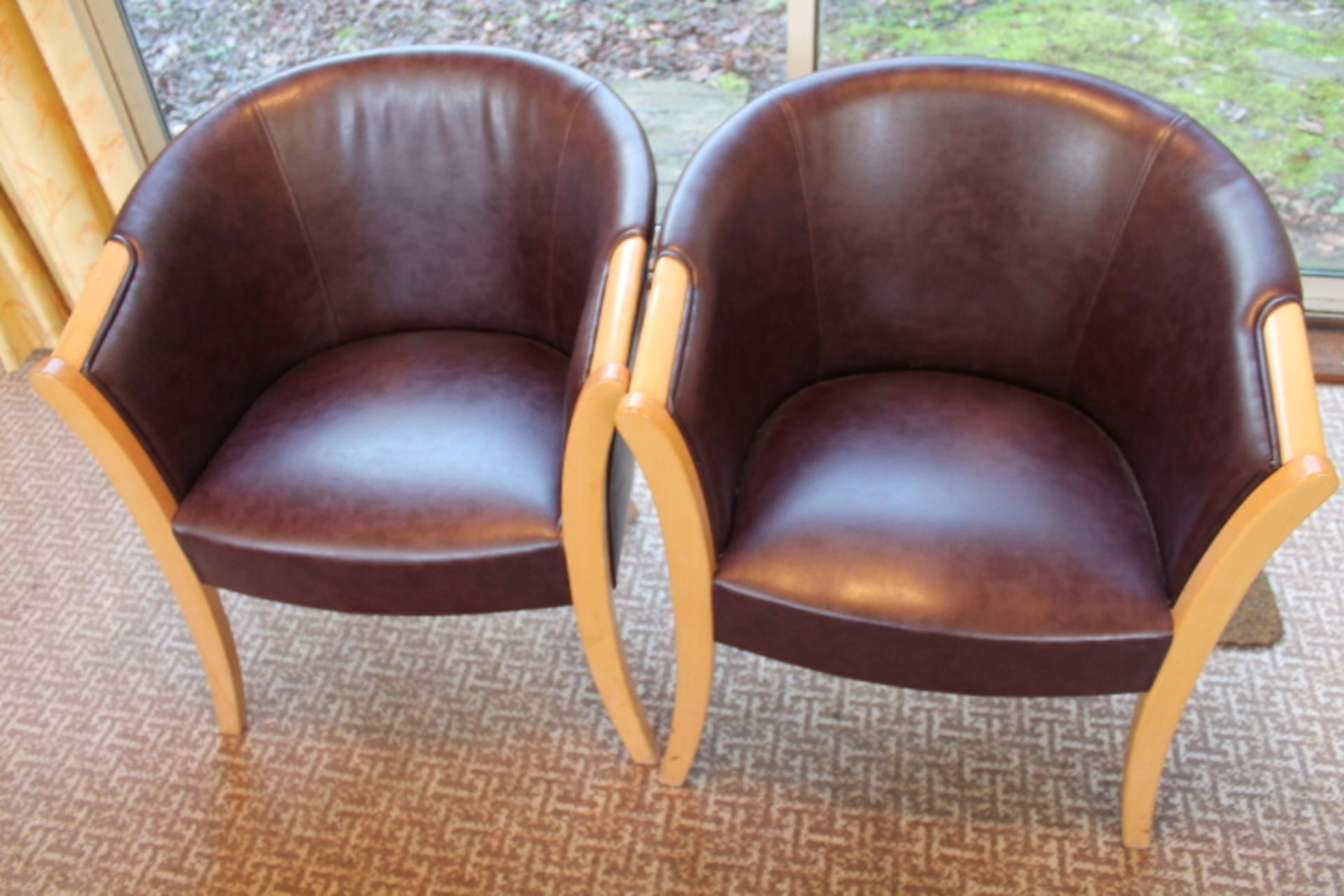 Beech framed leathercloth circular tub chair in good condition X2 Bid price will be multiplied by 2