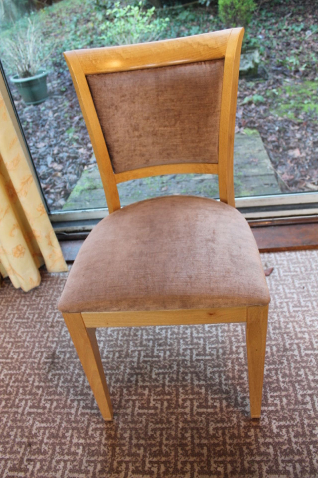 Lot of Six Beech framed dining chairs with salmon coloured velour upholstery