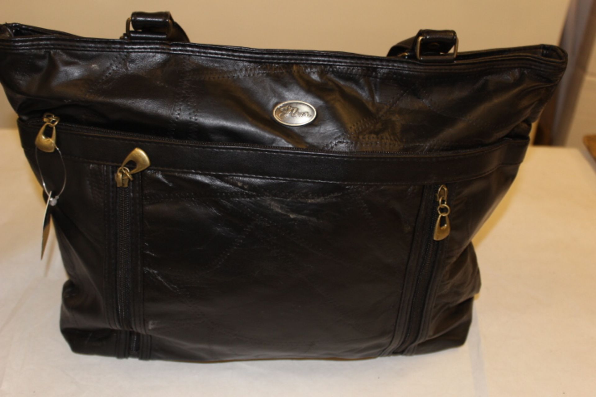 V Thomas Calvi Black PU Leather large patchwork style shoulder bag 'Fleur'