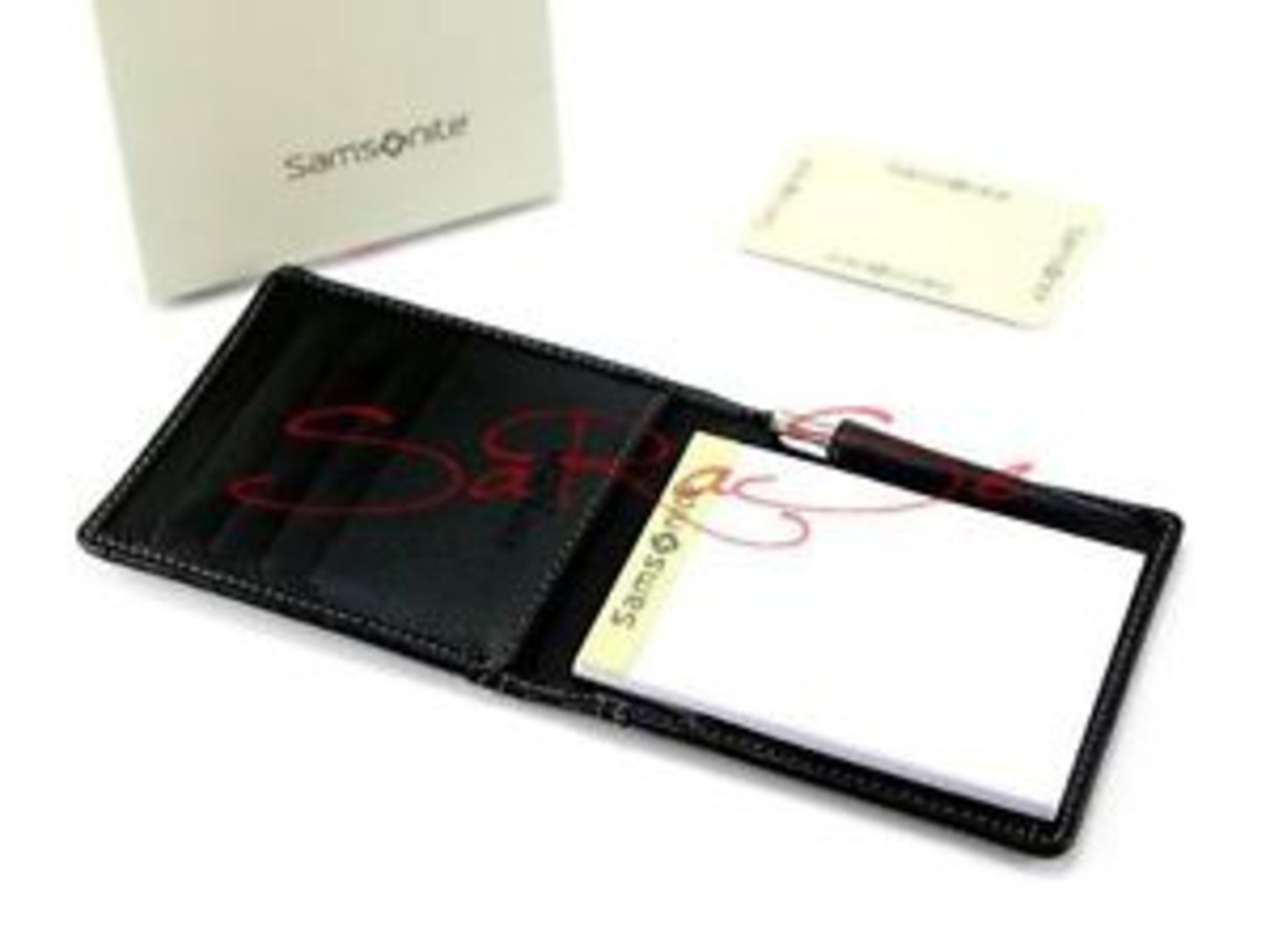 V Samsonite leather goods notepad with pen