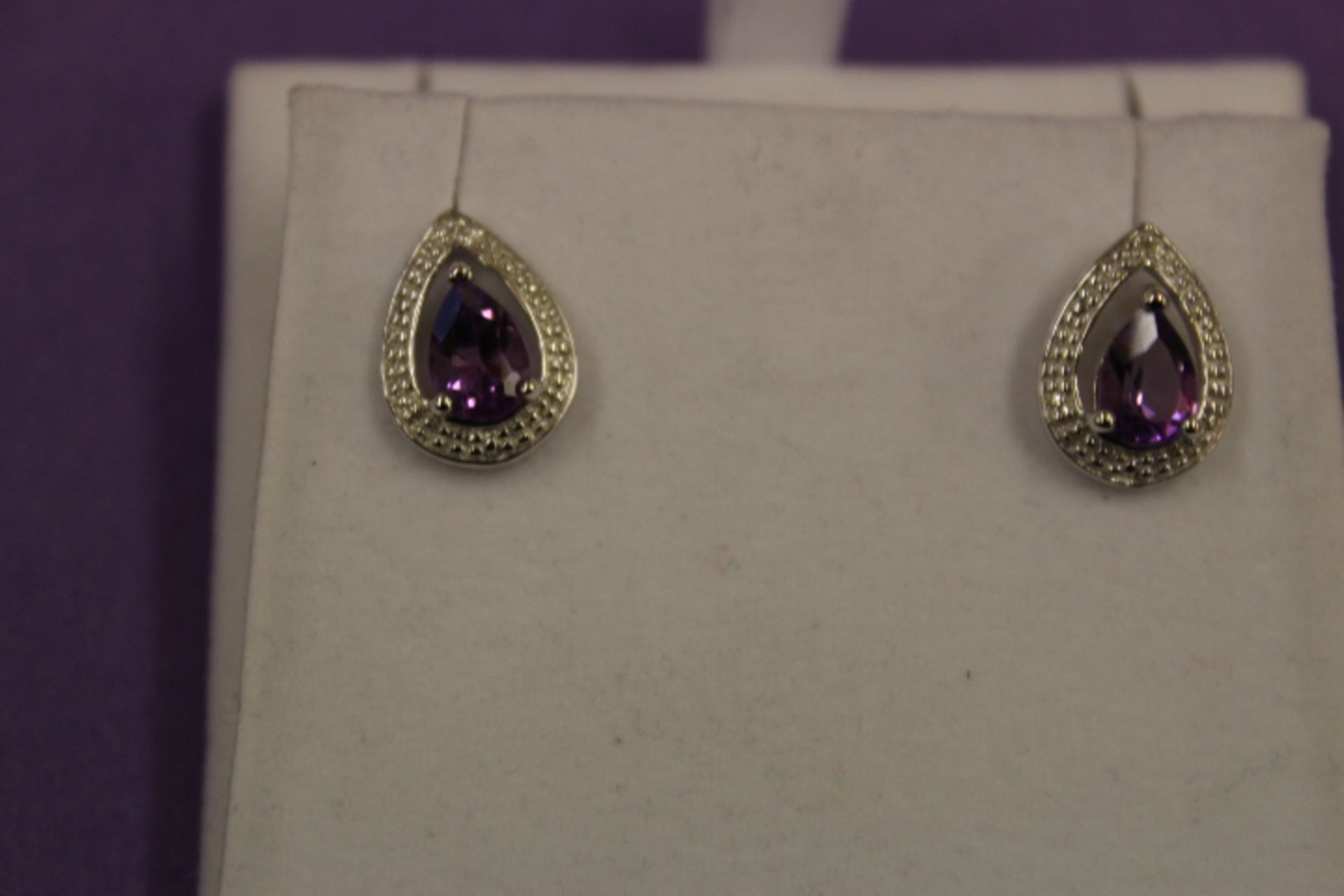 Pair WM (925) Amethyst & Diamond Tear Drop Earrings