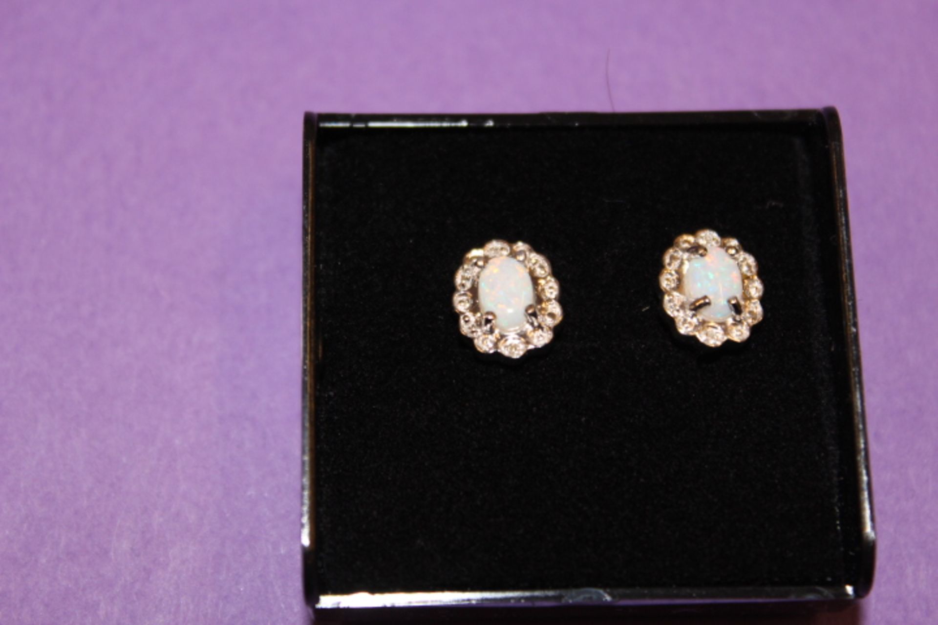 Pair WM (925) Opal & Diamond Earrings
