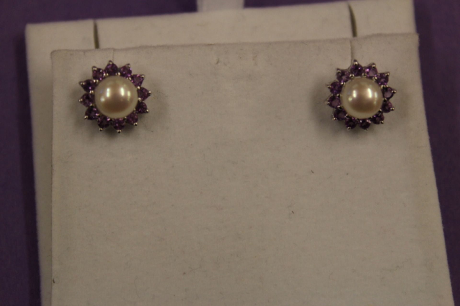 Pair WM (925) Amethyst & Pearl Earrings