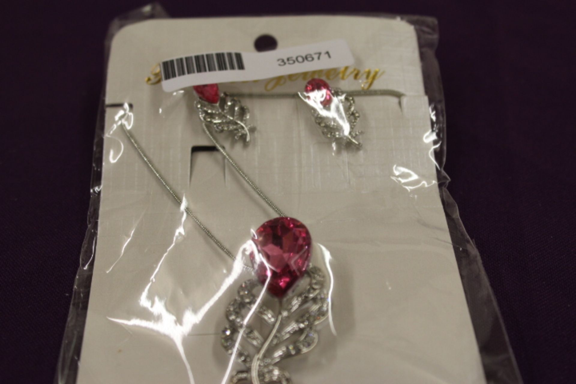 WM Set Of Necklace - Pendant & Earrings - Pink Stones