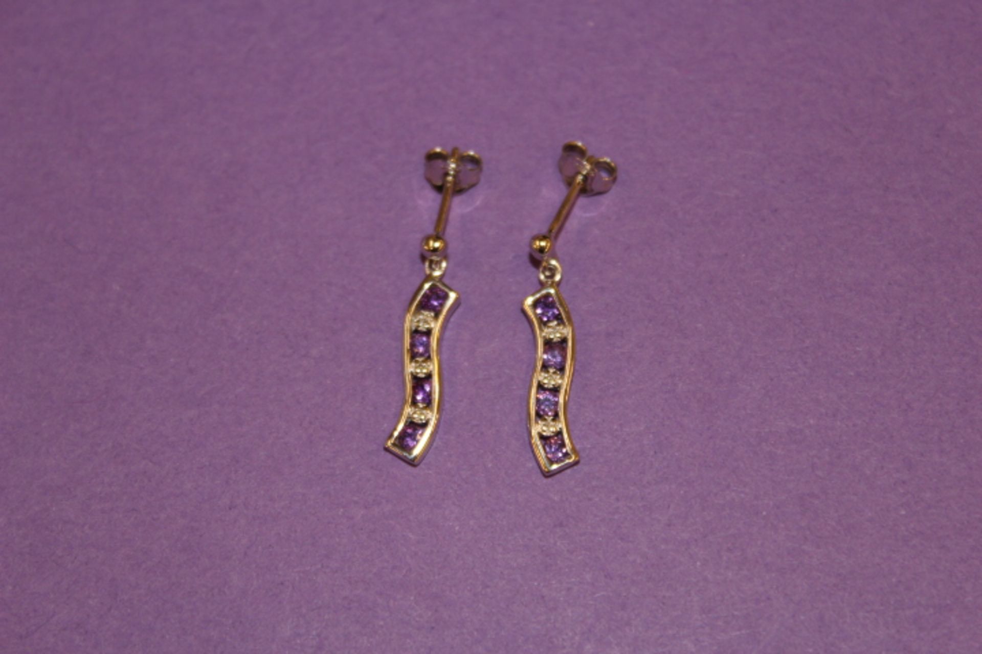V Pair WM (925) Amethyst & Diamond Drop Earrings