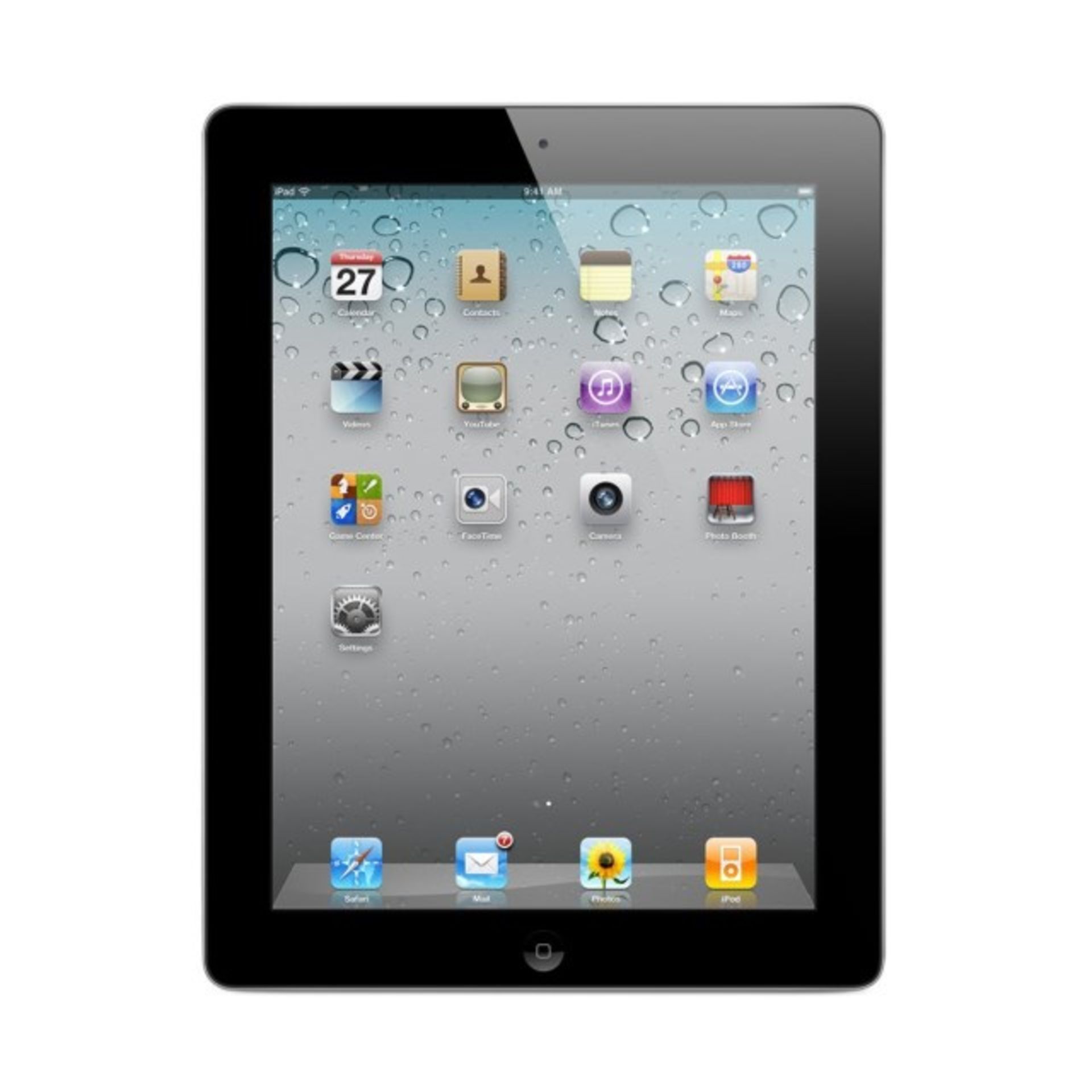 V Apple iPad 2 64GB Black Front & Rear Camera Wifi Lead & Charger Factory Graded Generic Box May