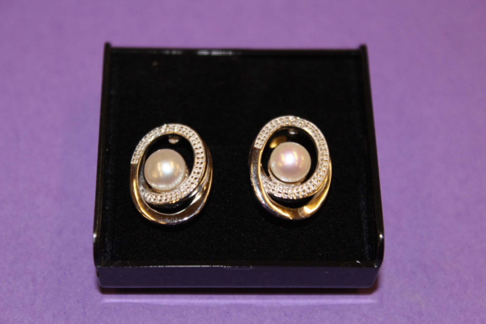 Pair WM (925) Pearl & Diamond Earrings