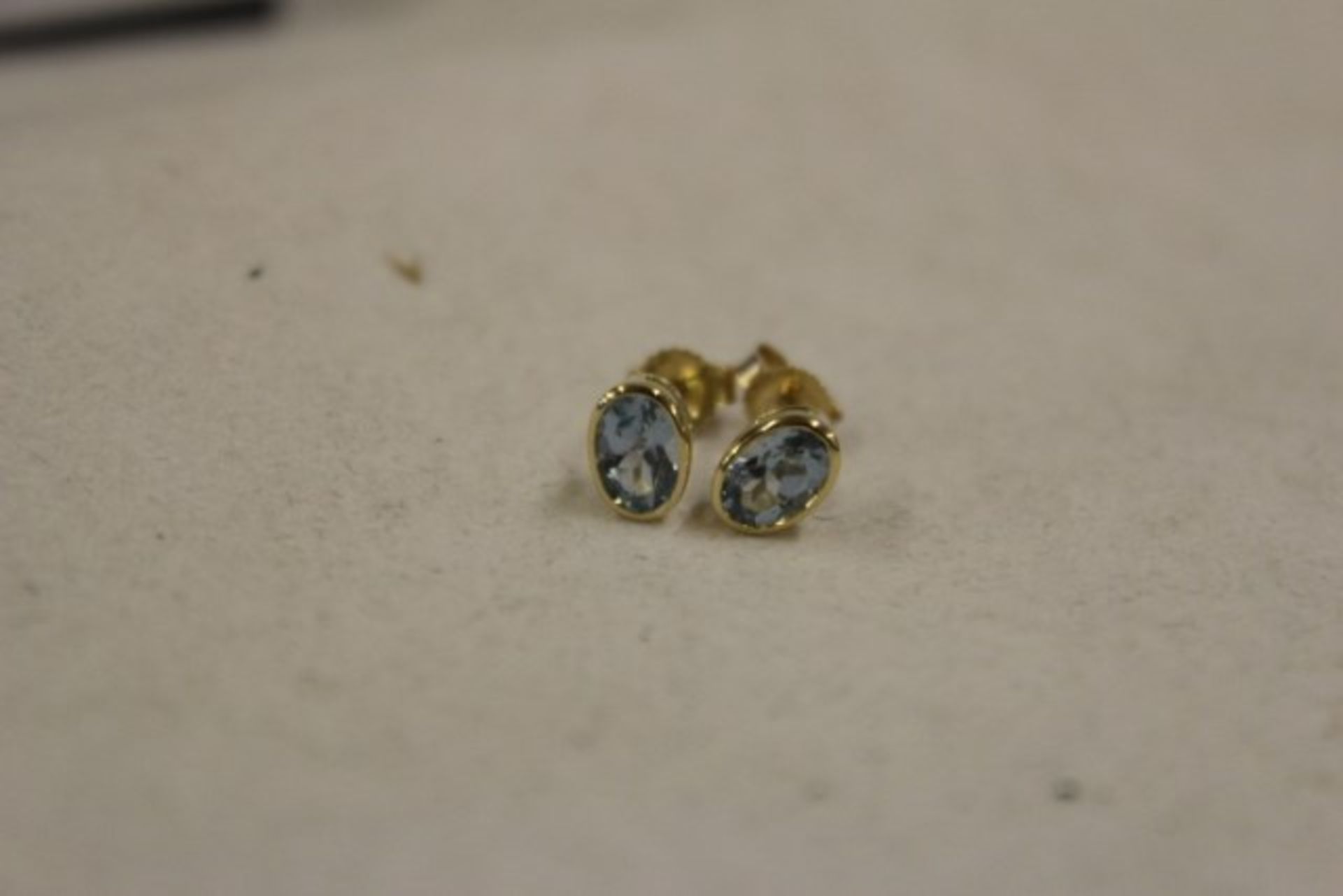 Pair Ladies Gold Light Blue Topaz (Princess Cut) Stud Earrings