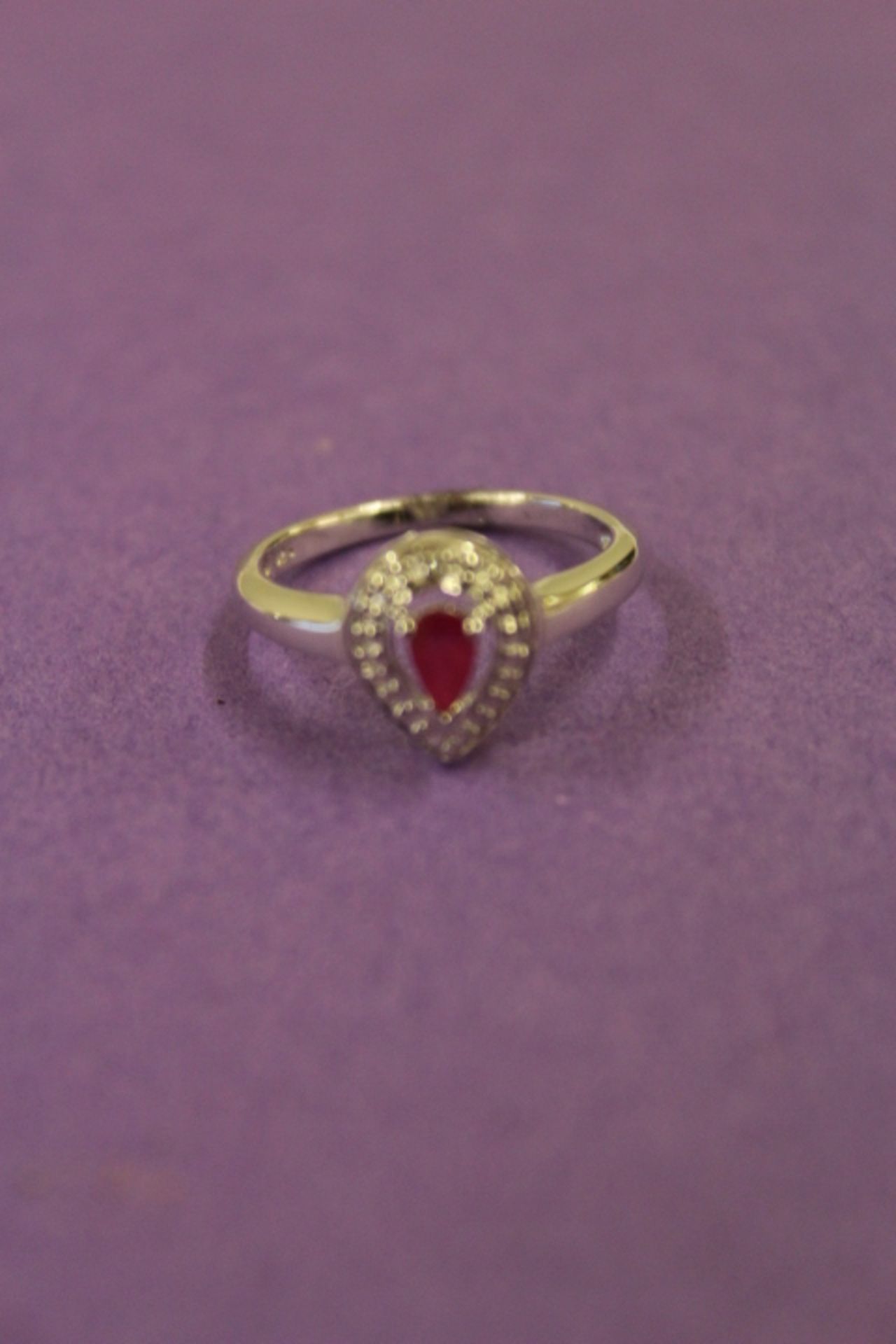 WM (925) Ruby & Diamond Tear Drop Ring