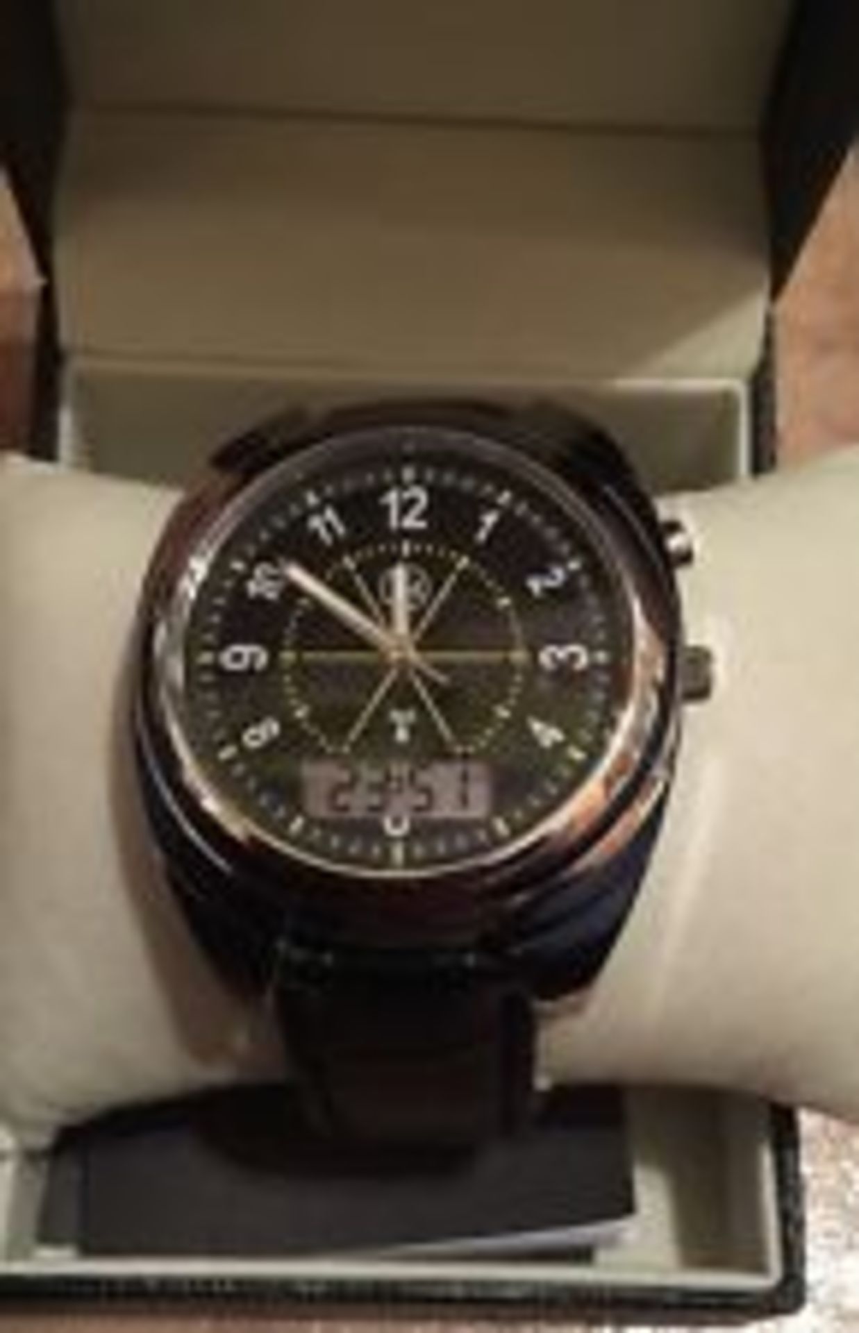 V Philip Mercier Gents Analogue Watch With Digital Display Leather Strap Box & Papers