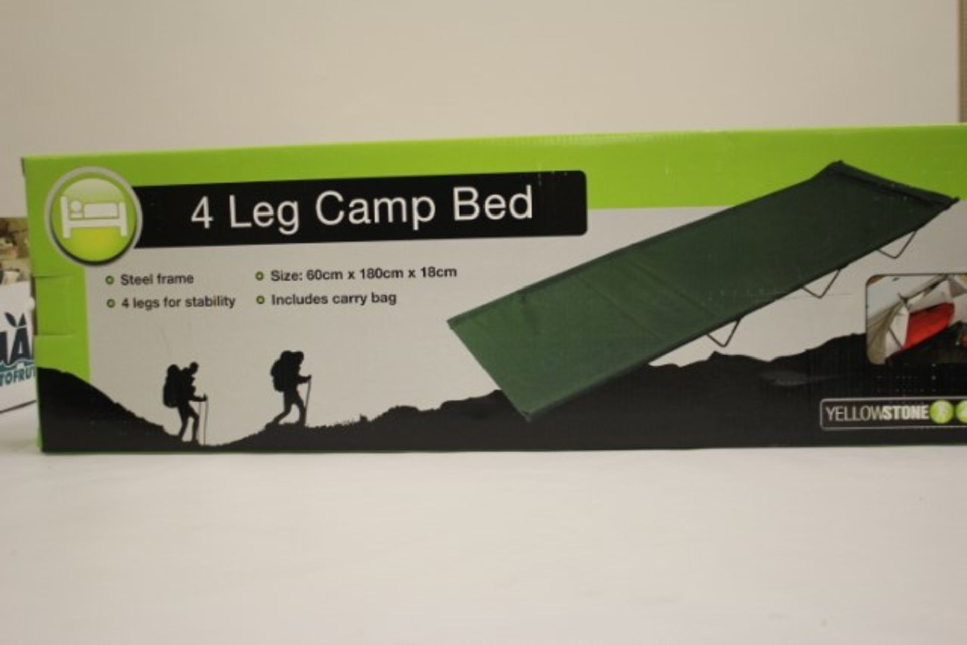 V Steel Frame Four Leg Camp Bed (60cm x 180cm x 18cm) Includes Carry Bag RRP £40.00