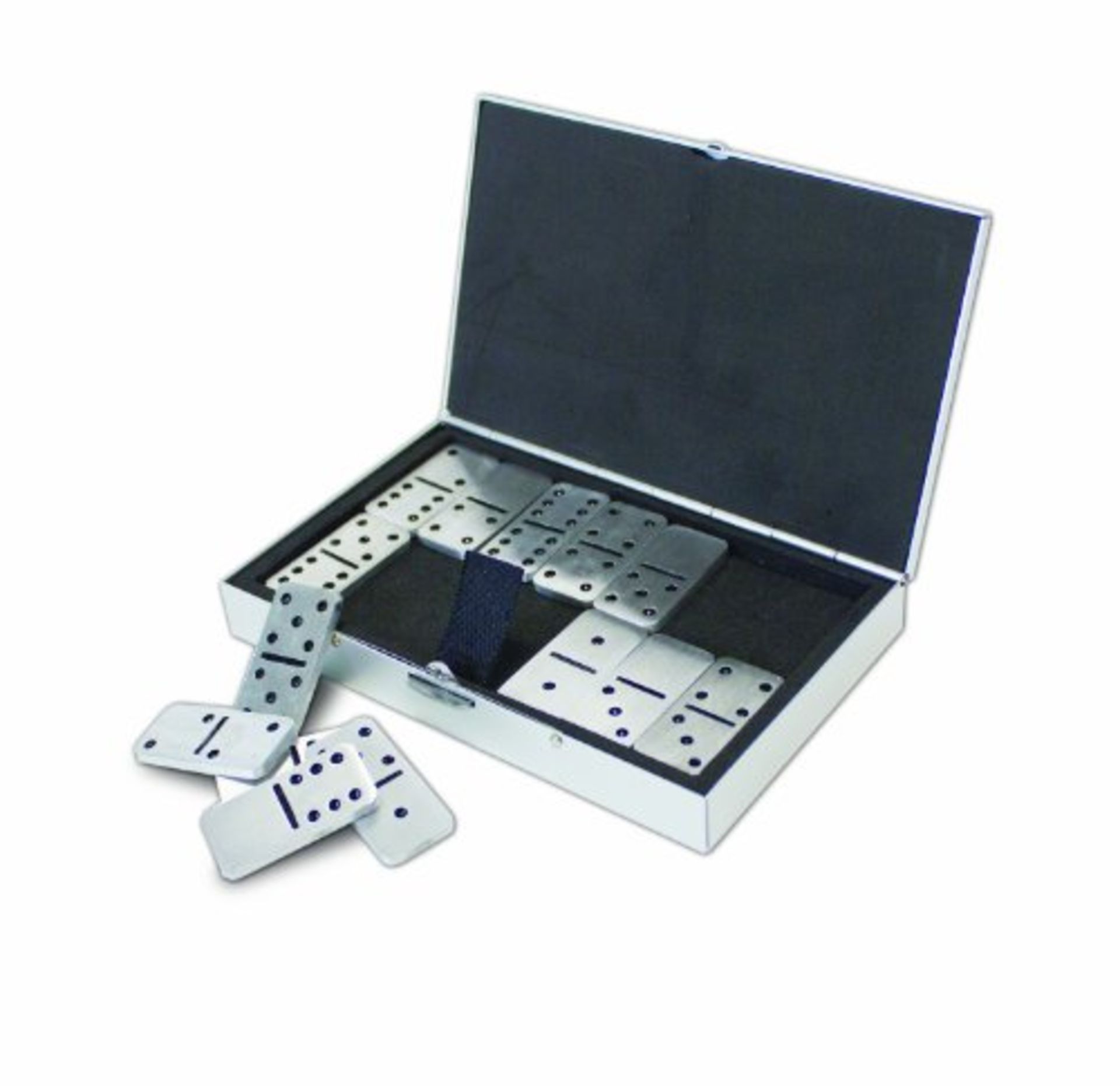 V Boxed set of aluminium dominos with aluminium case