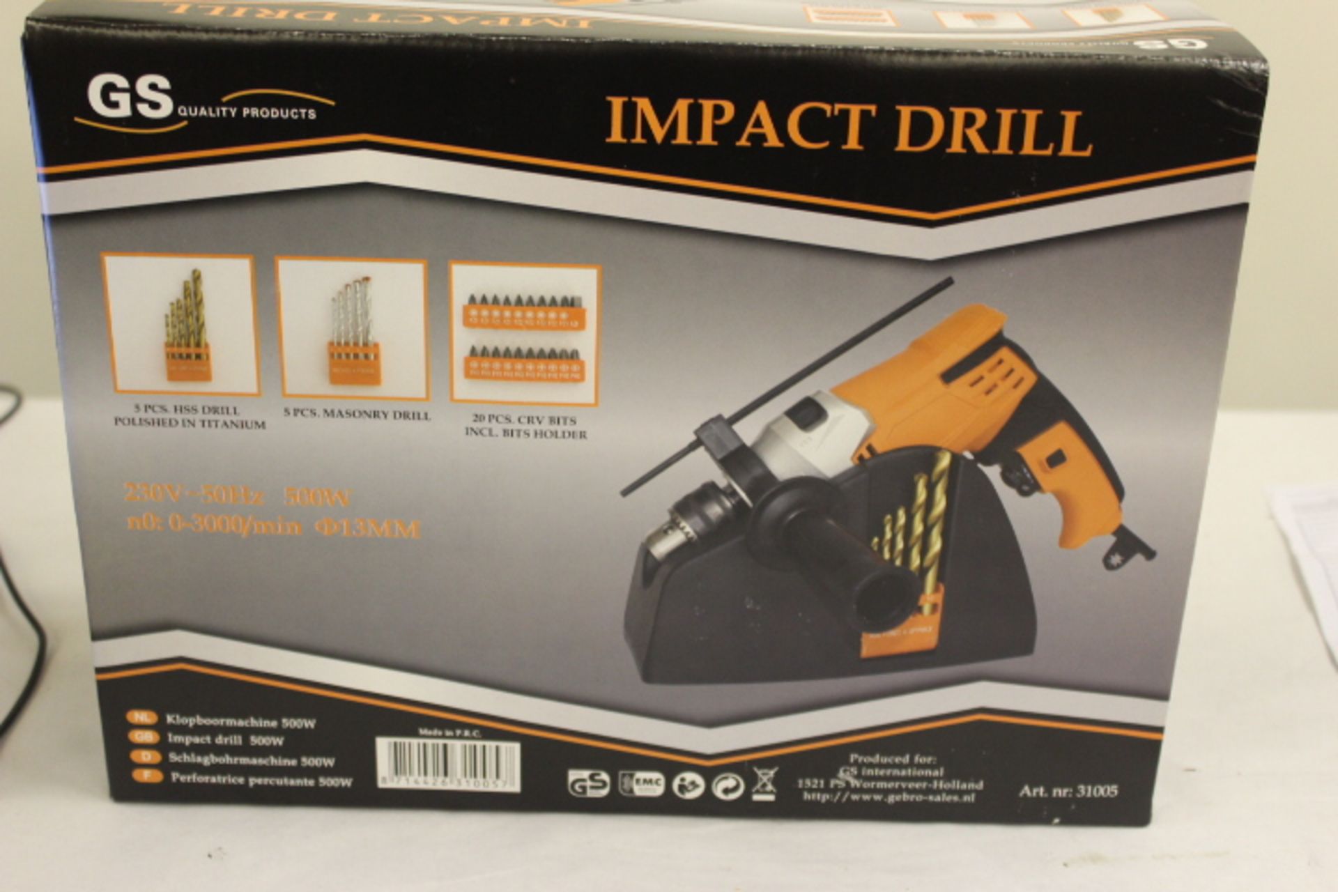V GS 500w Impact Drill & Twenty Drill Bits, Five Masonry Drills & Five HSS Drills
