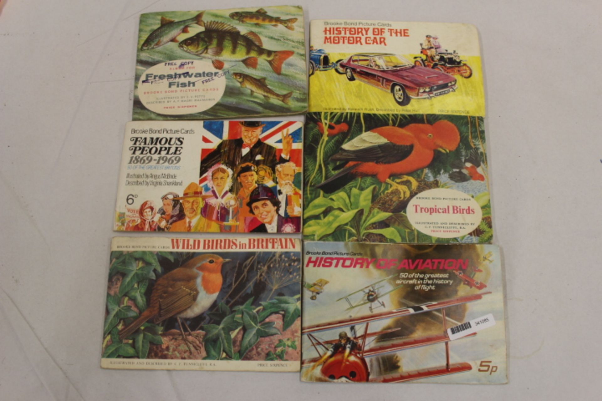 Six Boxes Cigarette Cards Birds Of Britian Fresh Water Fish - History Of Aviation Famous Faces