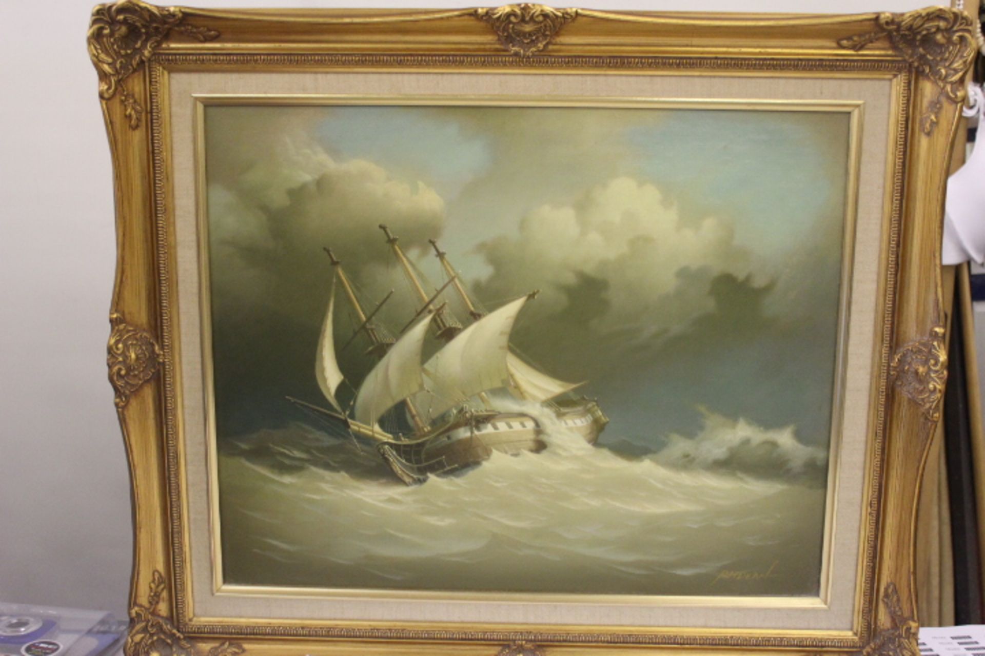 Oil On Canvas - R.H Dean In Gilt Frame - Sailing Ship