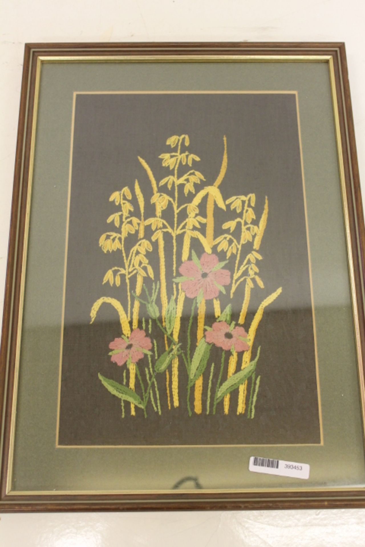 Framed Embroidered Picture Of Flowers
