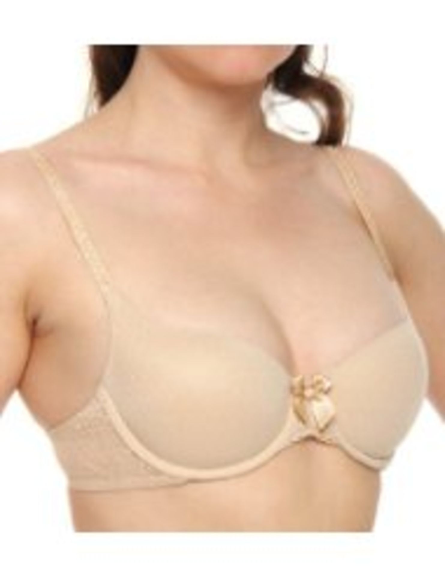V  Grade A DKNY 34D Push-up Bra - nude colour with lace bow and trim MSRP $42.00 (photograph