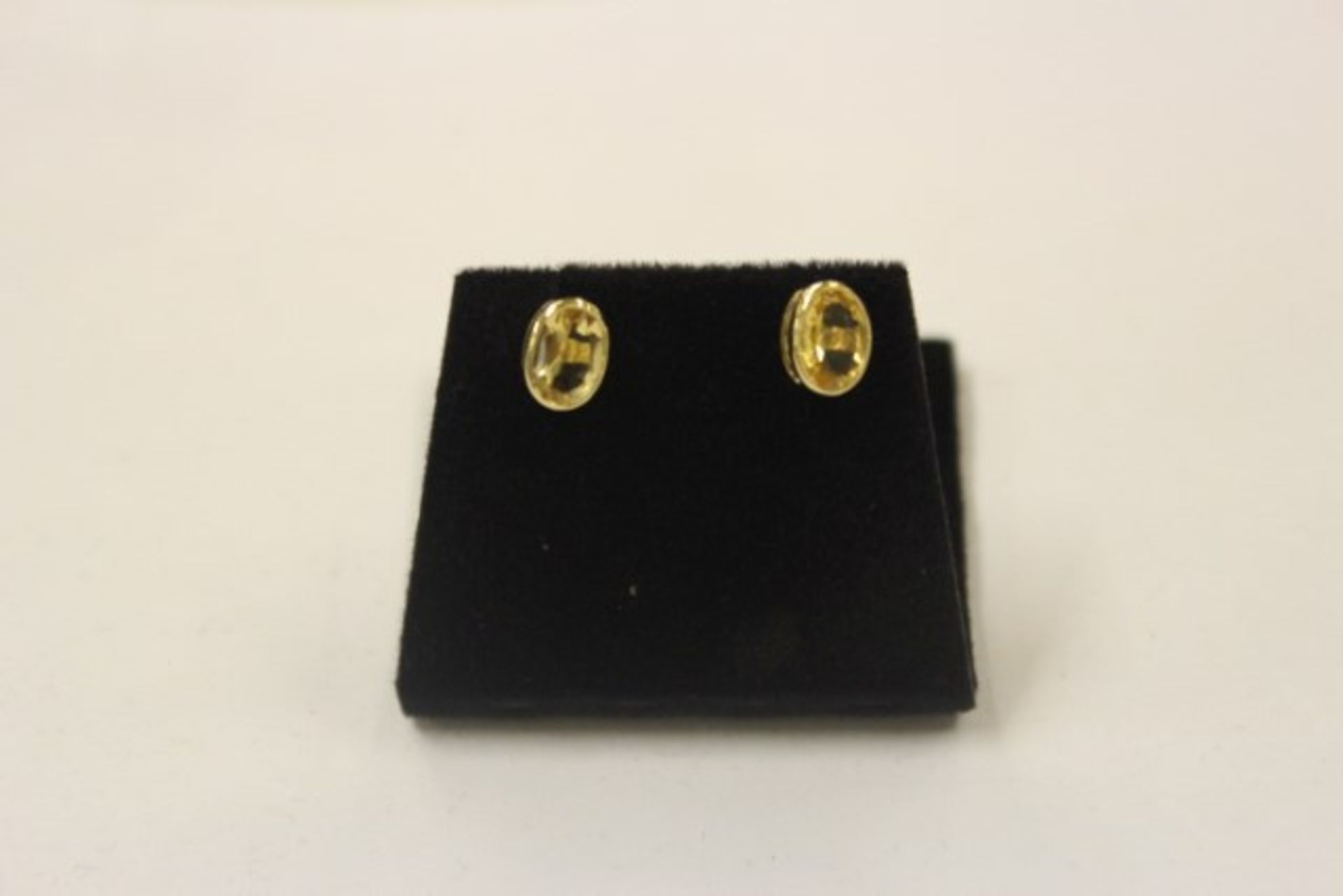 V Pair Gold Stud Earrings Set With Citrine Stones