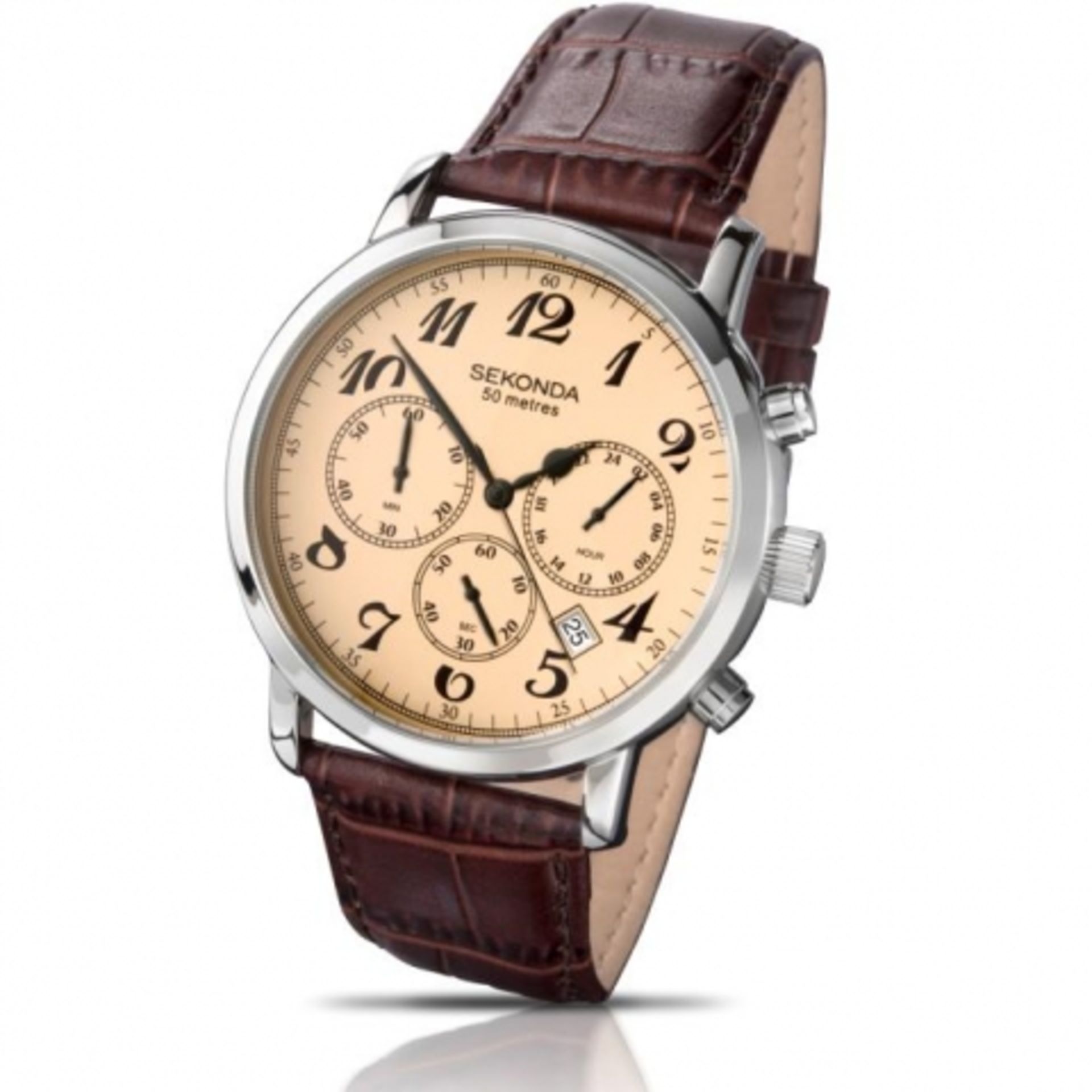 V  Grade A Gents Sekonda Chronograph Watch With Brown Leather Strap